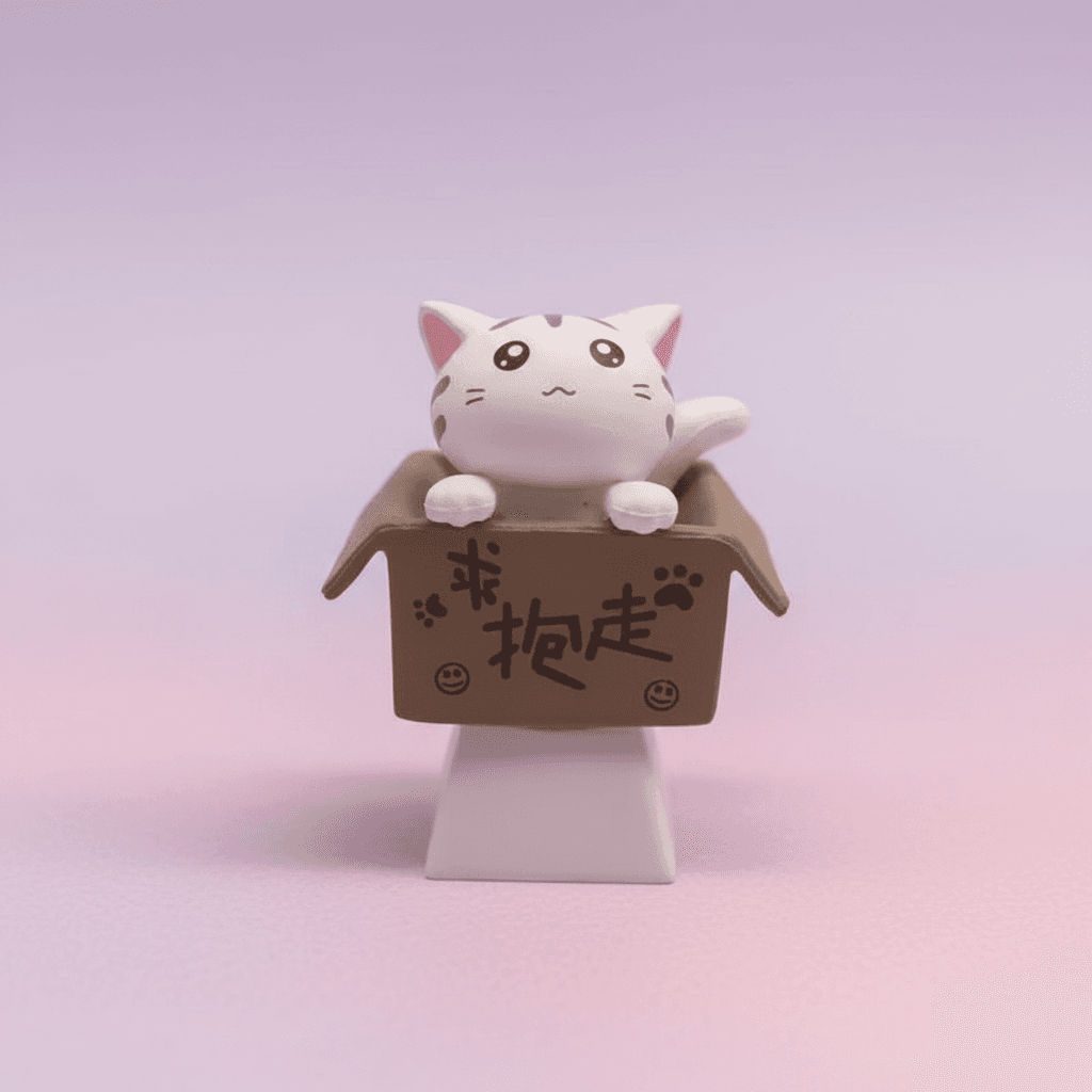 Kawaii White Cat In Box Artisan Keycap