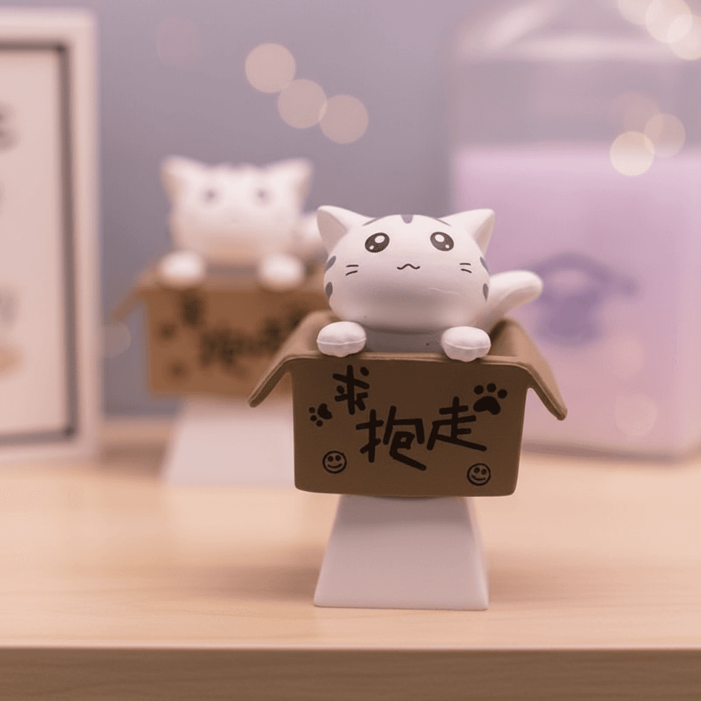 Kawaii White Cat In Box Artisan Keycap — view 5