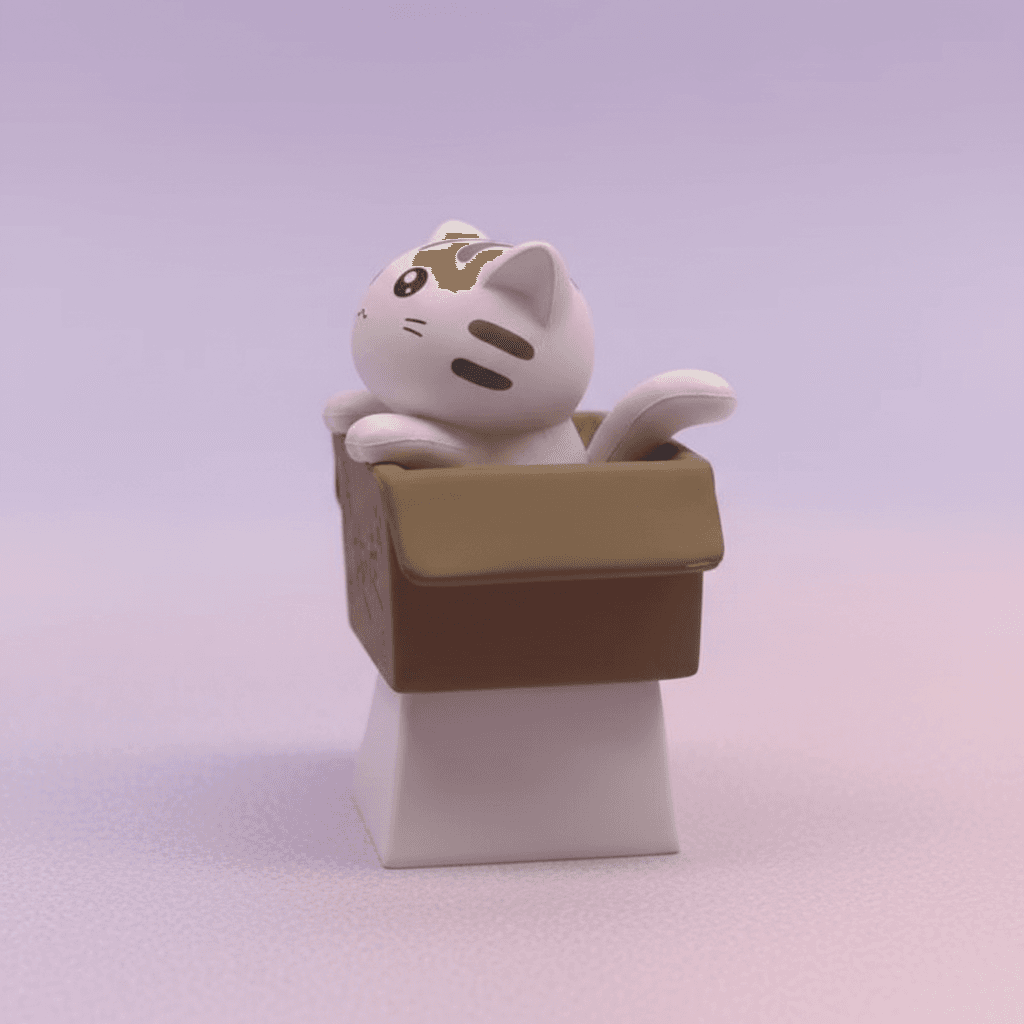 Kawaii White Cat In Box Artisan Keycap — view 3