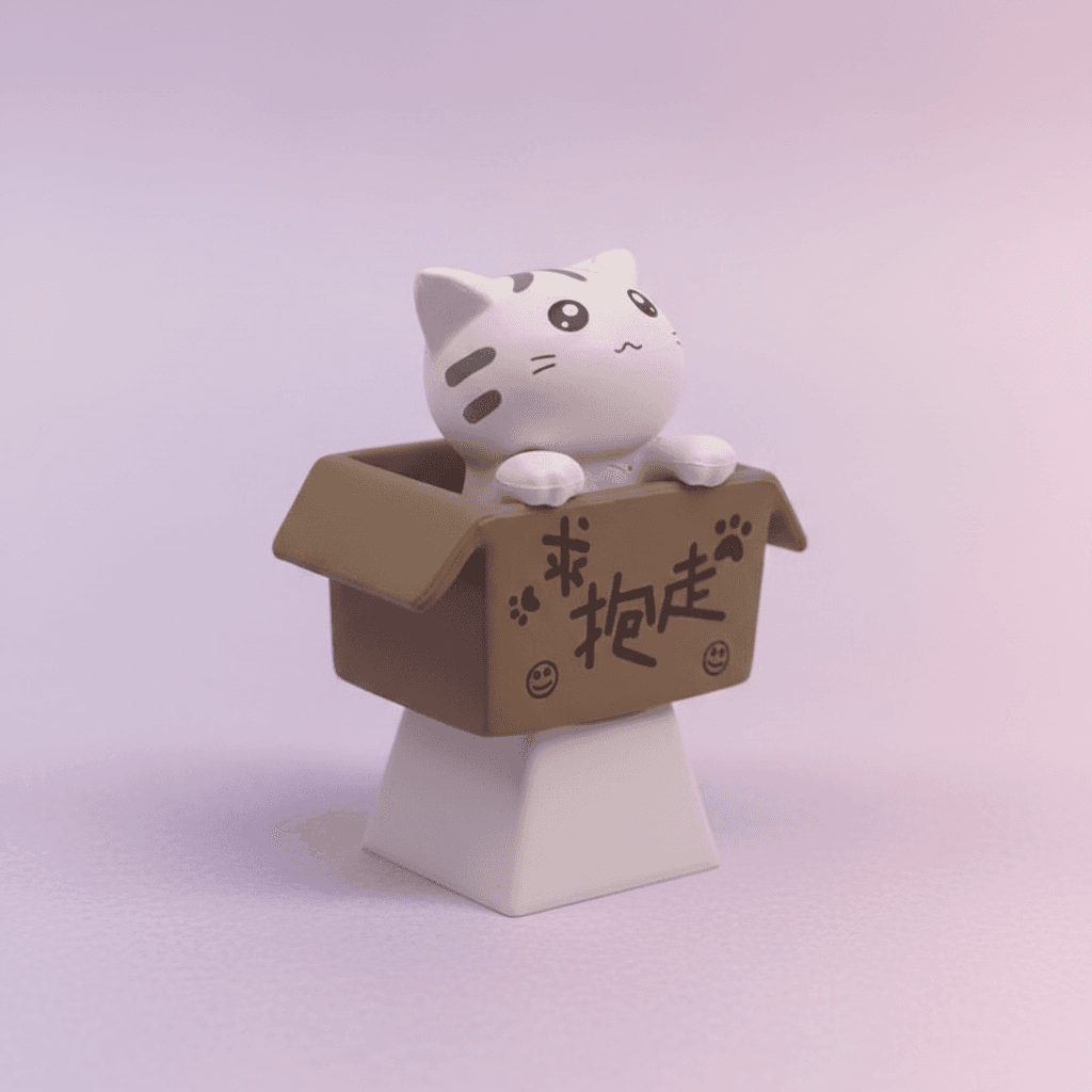 Kawaii White Cat In Box Artisan Keycap — view 2