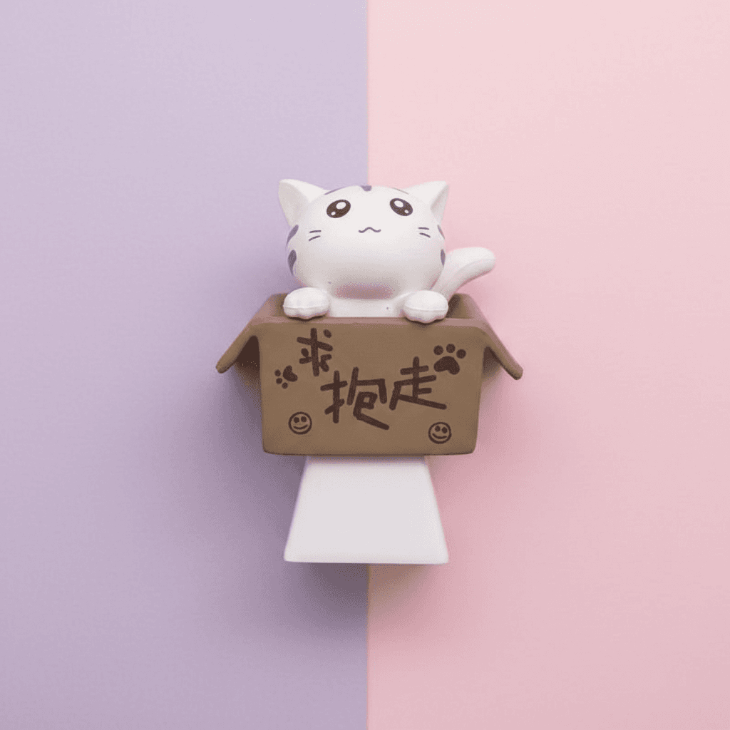 Kawaii White Cat In Box Artisan Keycap — view 4