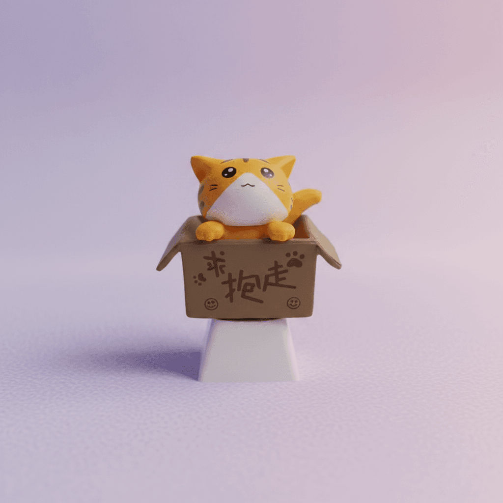 Kawaii Tiger Cat In Box Artisan Keycap