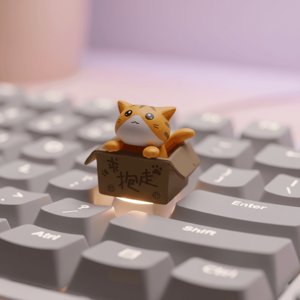 Kawaii Tiger Cat In Box Artisan Keycap — view 4