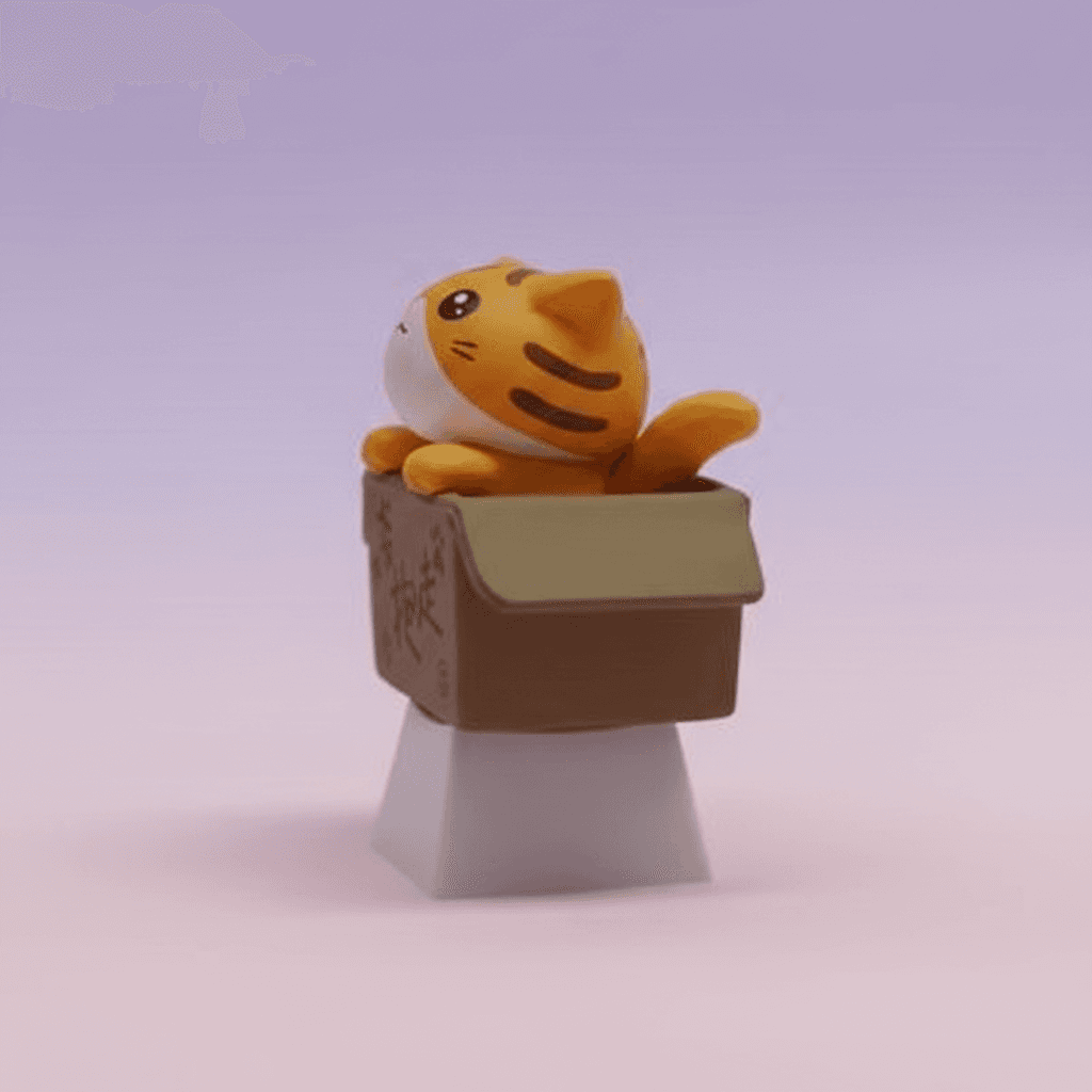 Kawaii Tiger Cat In Box Artisan Keycap — alternate view